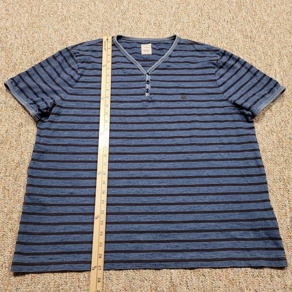 Brooks Brother Shirt Mens 2XL Blue Striped Henley V Neck Pullover Short Sleeve - Picture 9 of 14